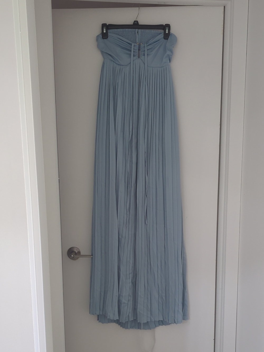 Club L London Light Blue Strapless Pleated Maxi Dress